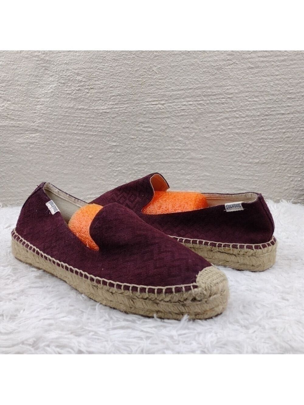 Soludos Burgundy Stitched Suede Leather Almond Toe Espadrille Platform Shoe